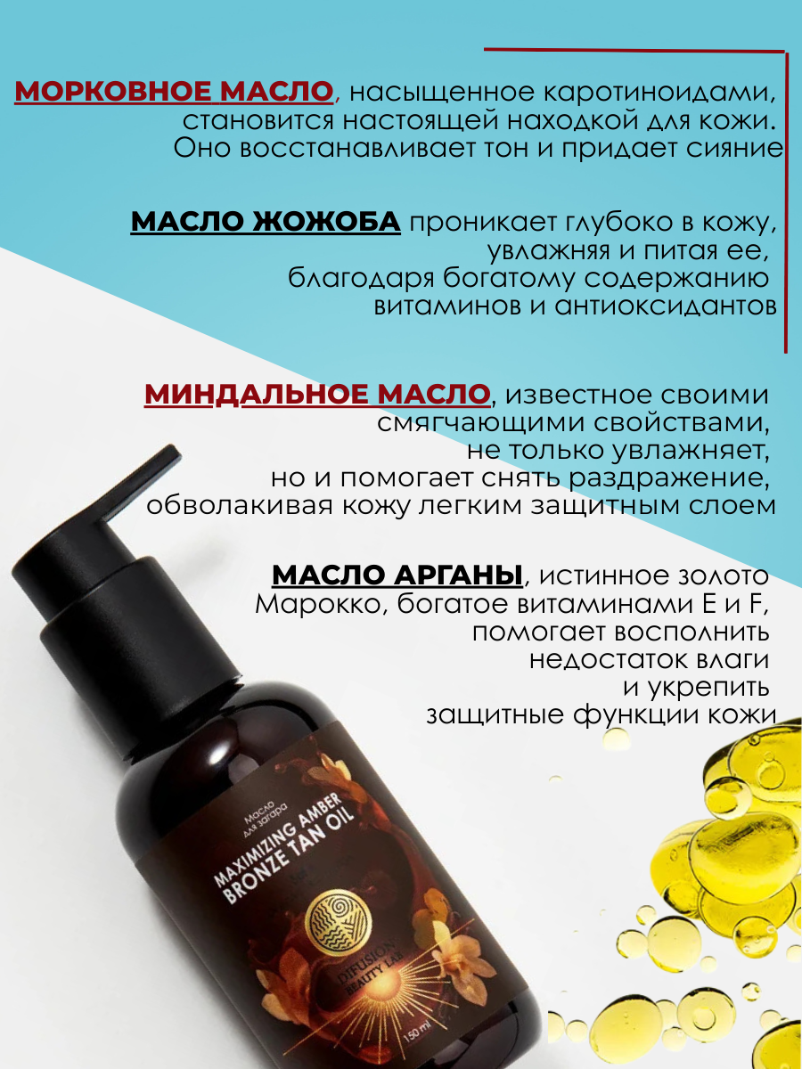 Средства Для Загара Масло для интенсивного загара "Maximizing Amber Bronze tan oil" Difusion Beauty Lab, 150 мл