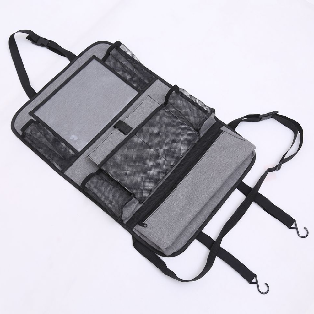 Картинки Органайзер в машину на спинку сиденья, плотный, с сенсорным карманом для просмотра видео с телефона или планшета, серый