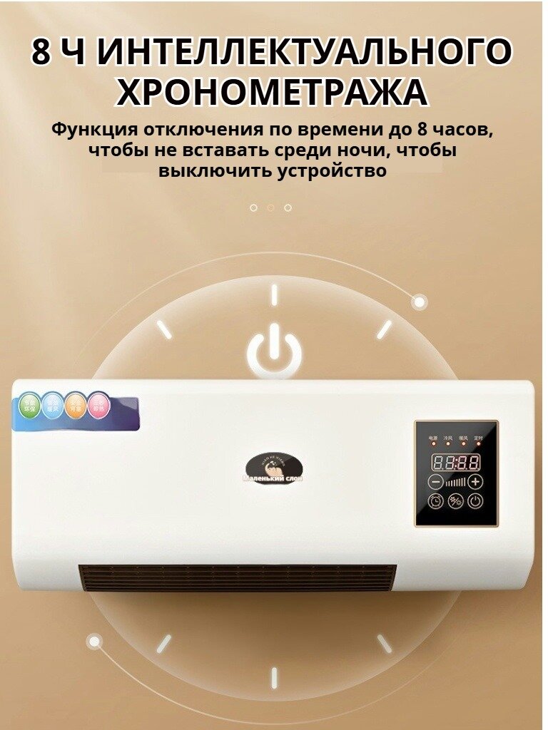 Керамический тепловентилятор настенный с пультом, обогреватель настенный, таймер на 8 часов, теплый и холодный режим. — фото 1