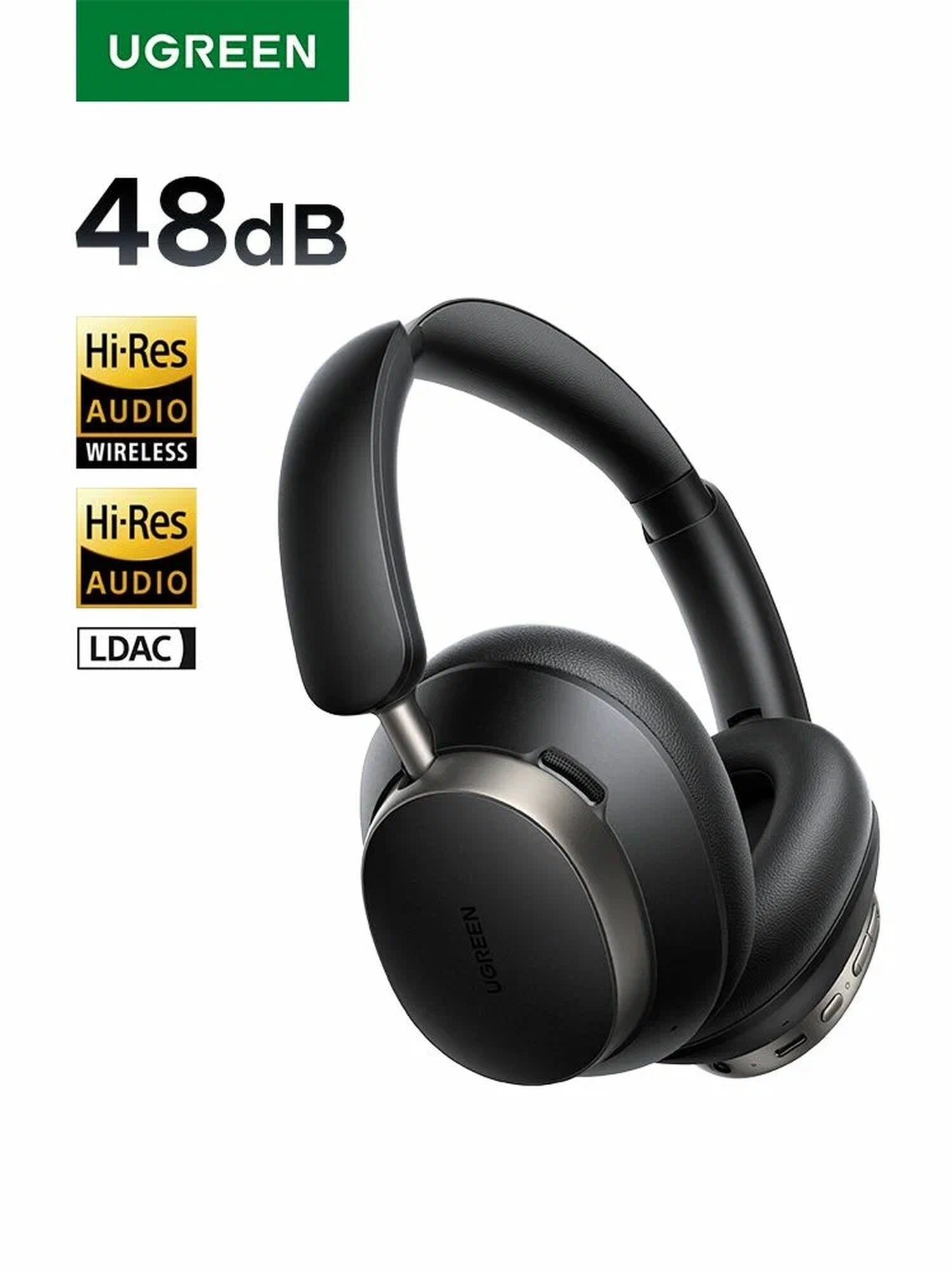Наушники накладные UGREEN HP206 (55687) Studio Pro Hybrid Active Noise-Cancelling Headphones. Цвет: черный