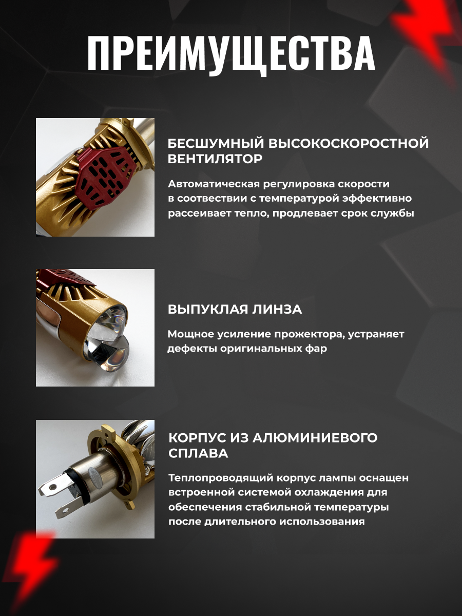 Оригинал Cветодиодные лампы H4 M01J, мини линзы h4 6000k, лед лампы h4 2 шт. — фото 1