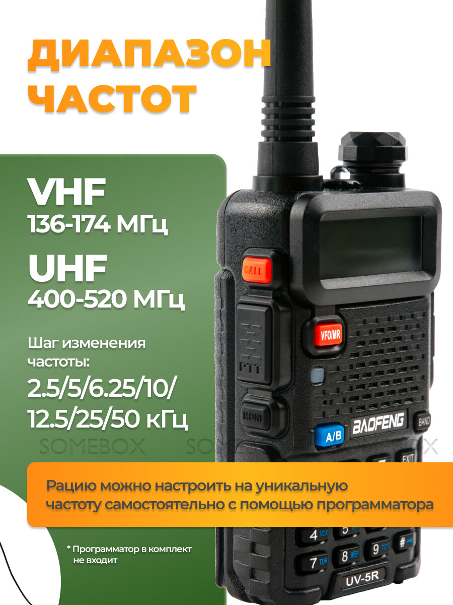 Радиостанция Baofeng UV-5R 8 Вт 2 режима 1800 мАч, радиус 10 км, комплект 2 шт — фото 1