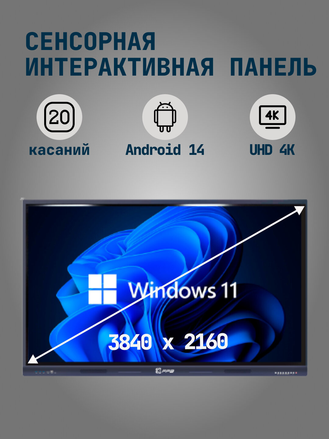 Интерактивная панель FPB S98I, без OPS, сенсорное управление, диагональ 98", 4K