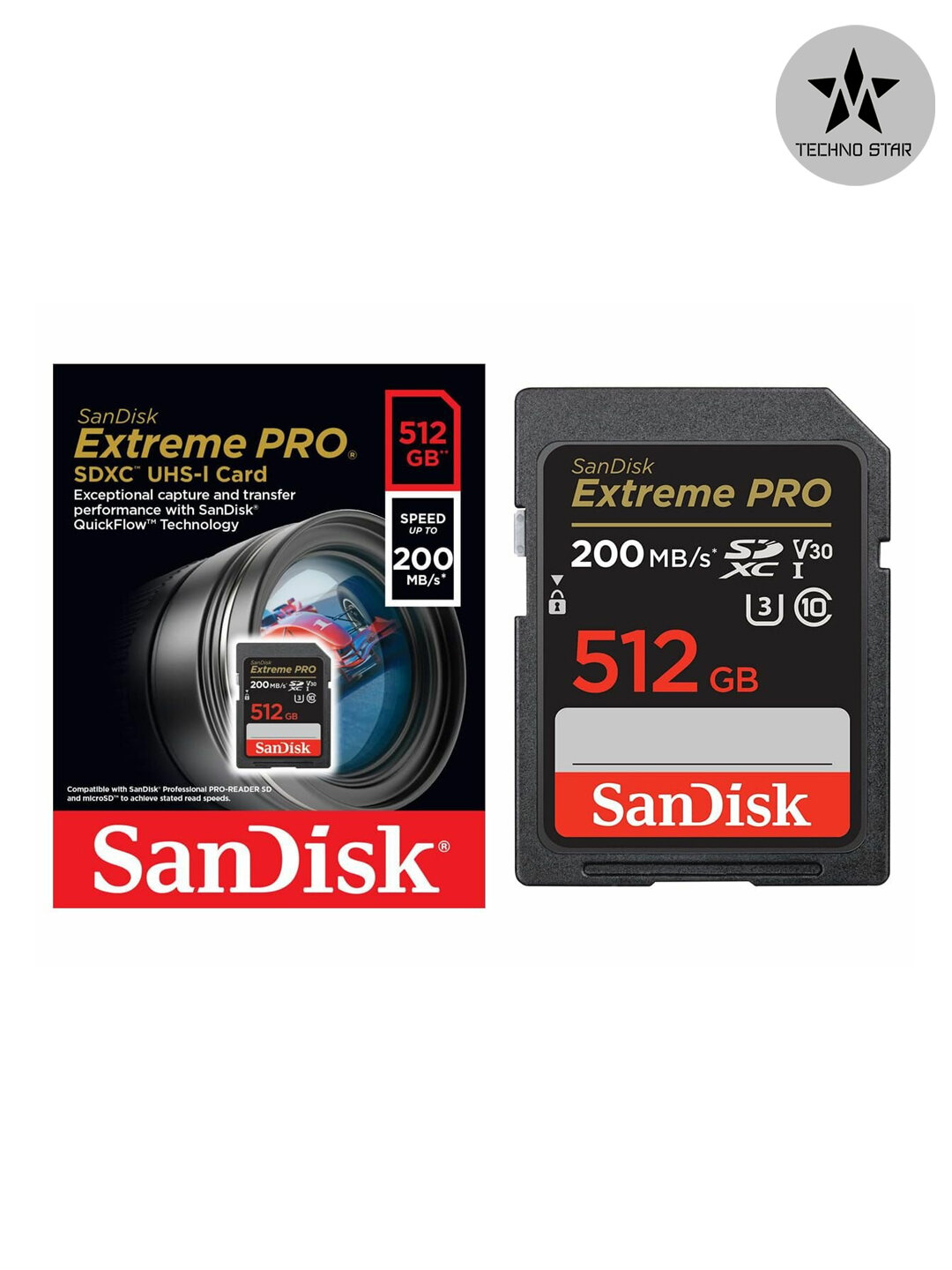 Карта памяти SDXC 512GB Sandisk Extreme Pro UHS-I 200MB/S, U3 4K V30, для фототаппарата — фото 1