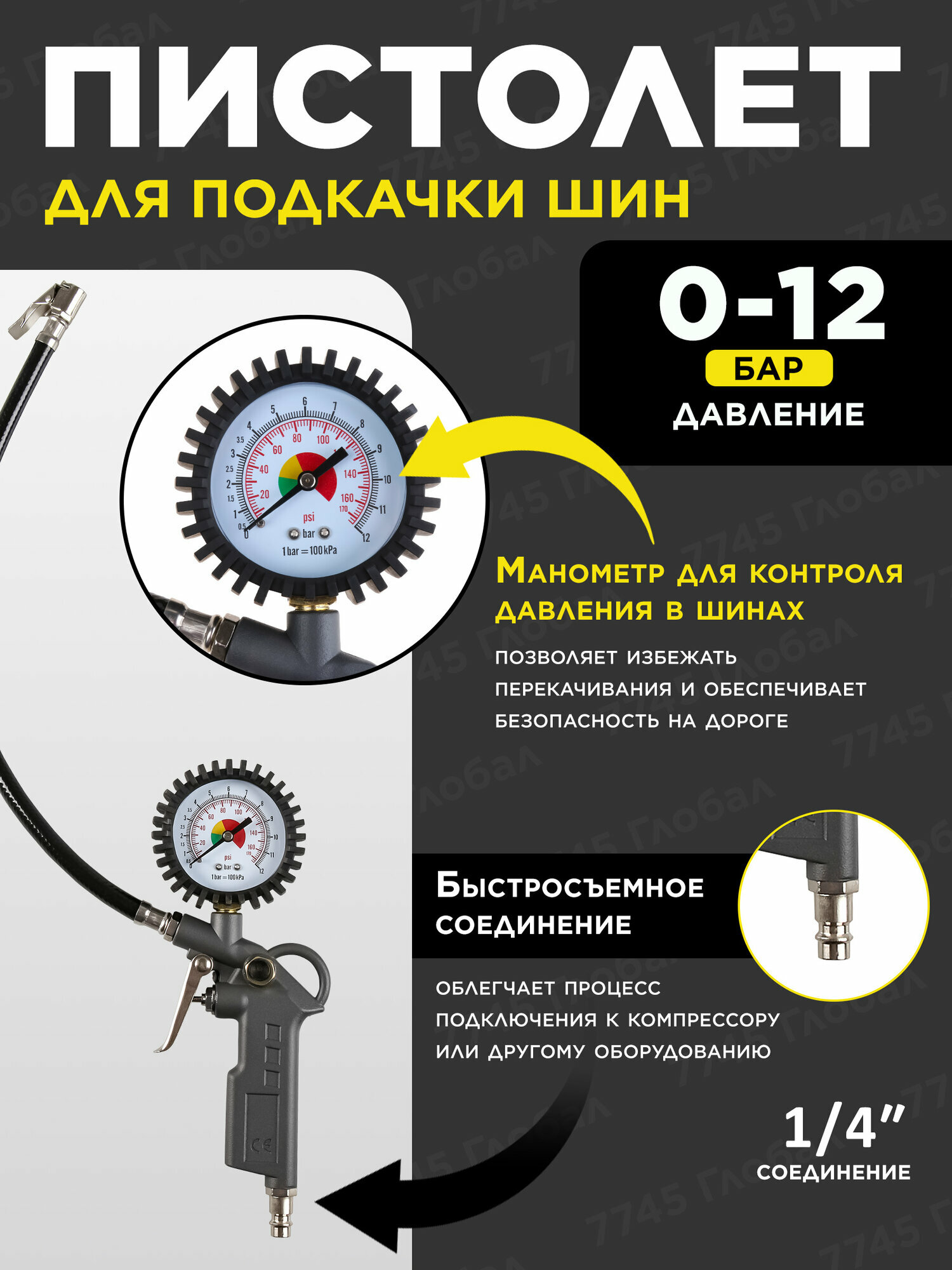Набор пневмоинструмента для компрессора ALTTENA K5000 5 предметов (204100) — фото 1