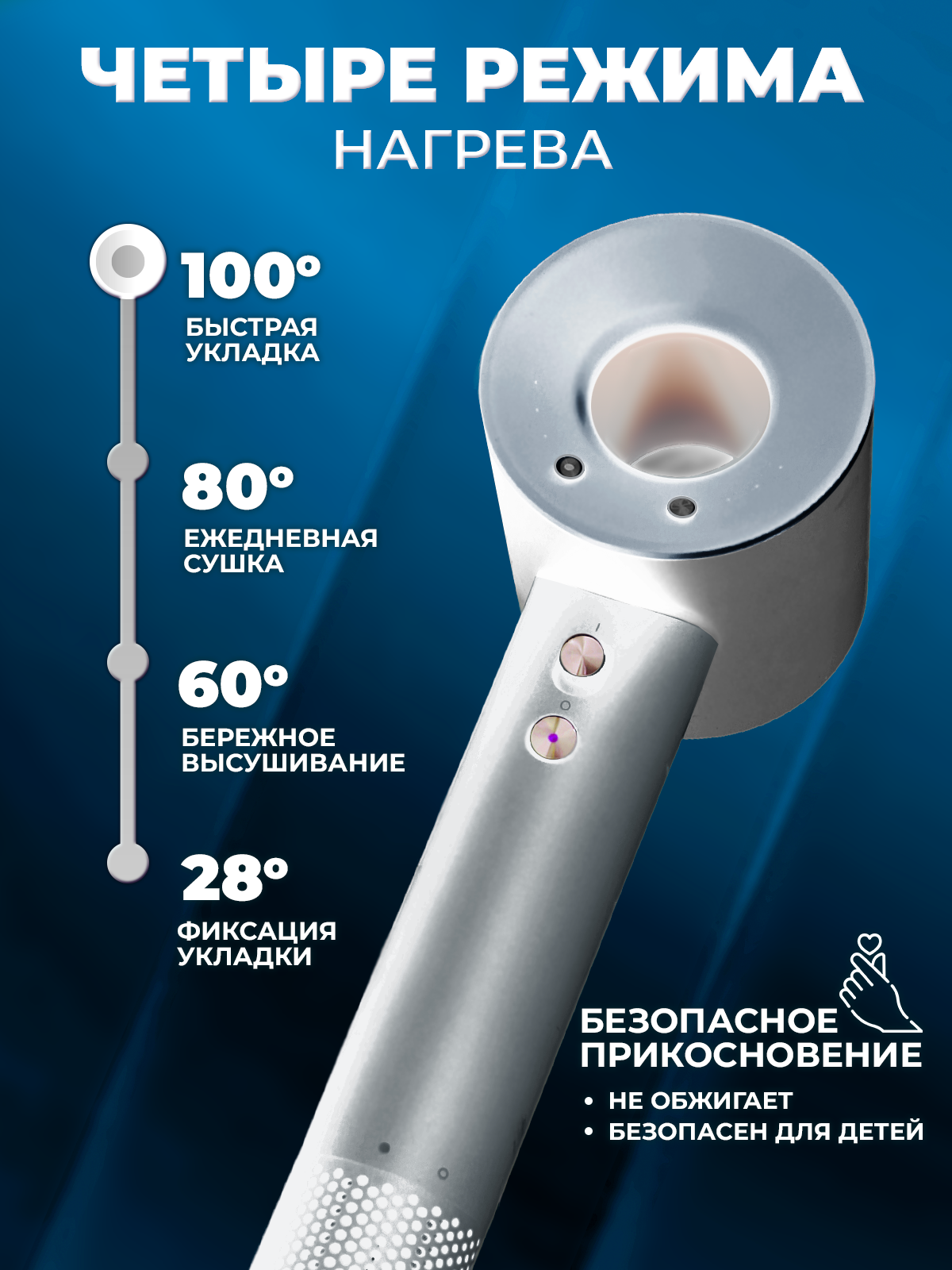 Фен для волос профессиональный 5в1 с ионизацией, мощность 2500Вт — фото 1