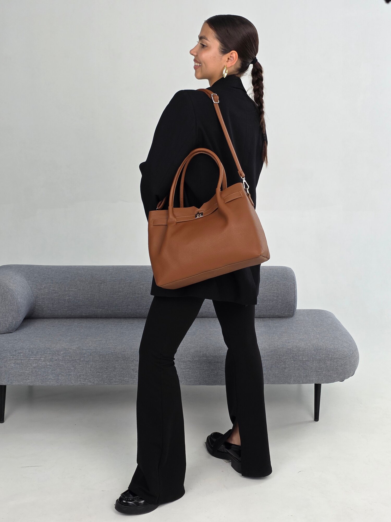 Сумка тоут Evangelina May, фактура зернистая, коричневый — фото 1