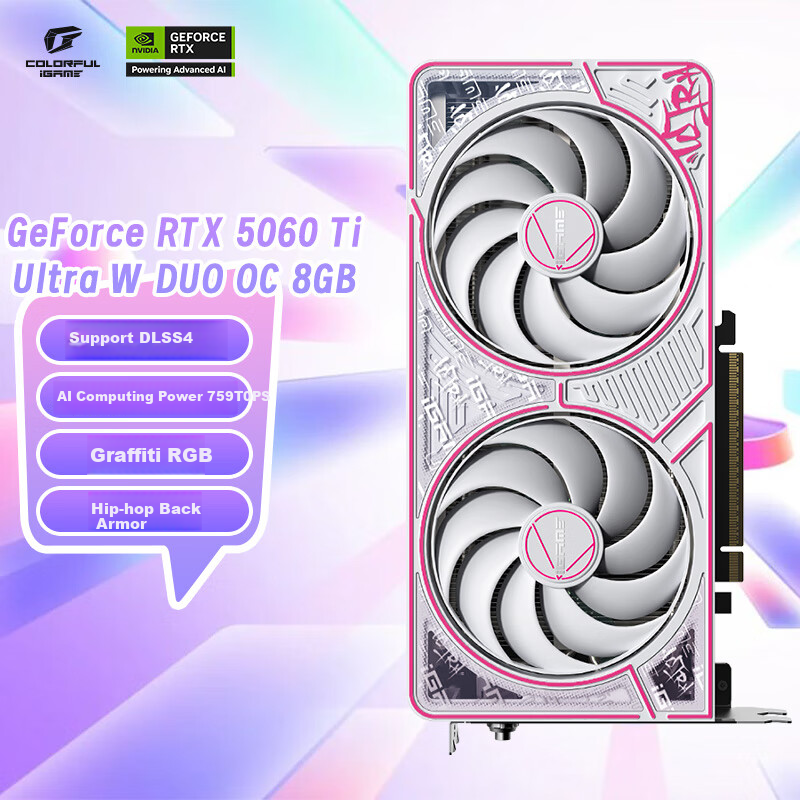 Colorful iGame GeForce RTX 5060 Ti Ultra W DUO OC 8GB GDDR7 DLSS 4 Gaming Graphics Card with Ray Tracing for Game Design