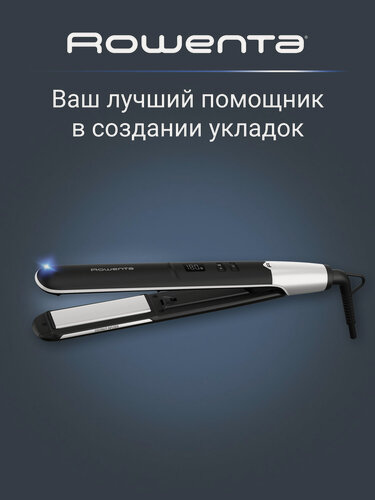 Изображение товара Выпрямитель для волос 2 в 1 Rowenta Express Shine Coconut SF4621F0 с функцией ионизации, 8 режимов, черный/серебристый