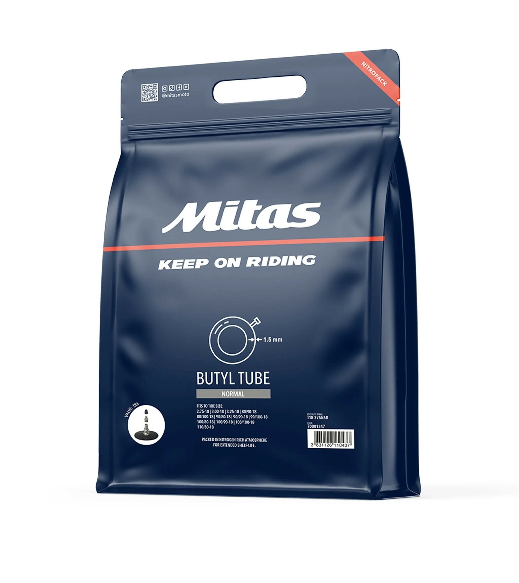Камера Mitas 2.50-19 >>>>> 90/90-19 STANDARD DUTY (1.5 mm) TR6