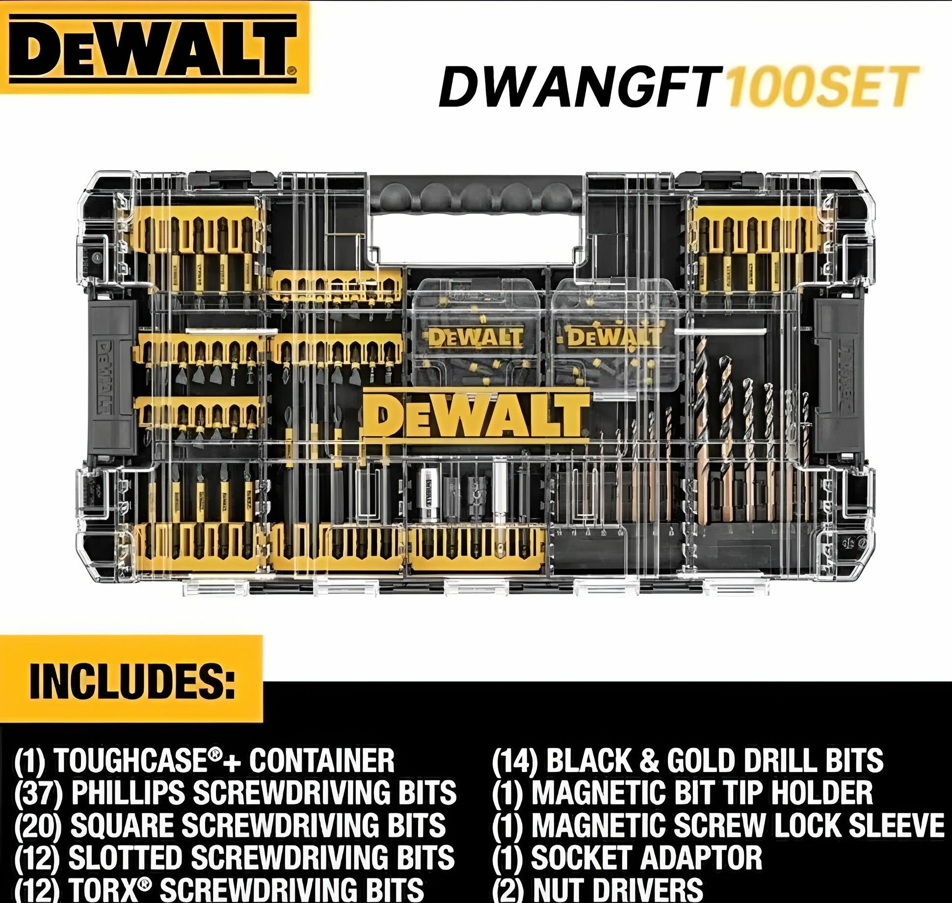 Набор бит DEWALT FlexTorq, 100 предметов DWANGFT100SET, в кейсе — фото 1