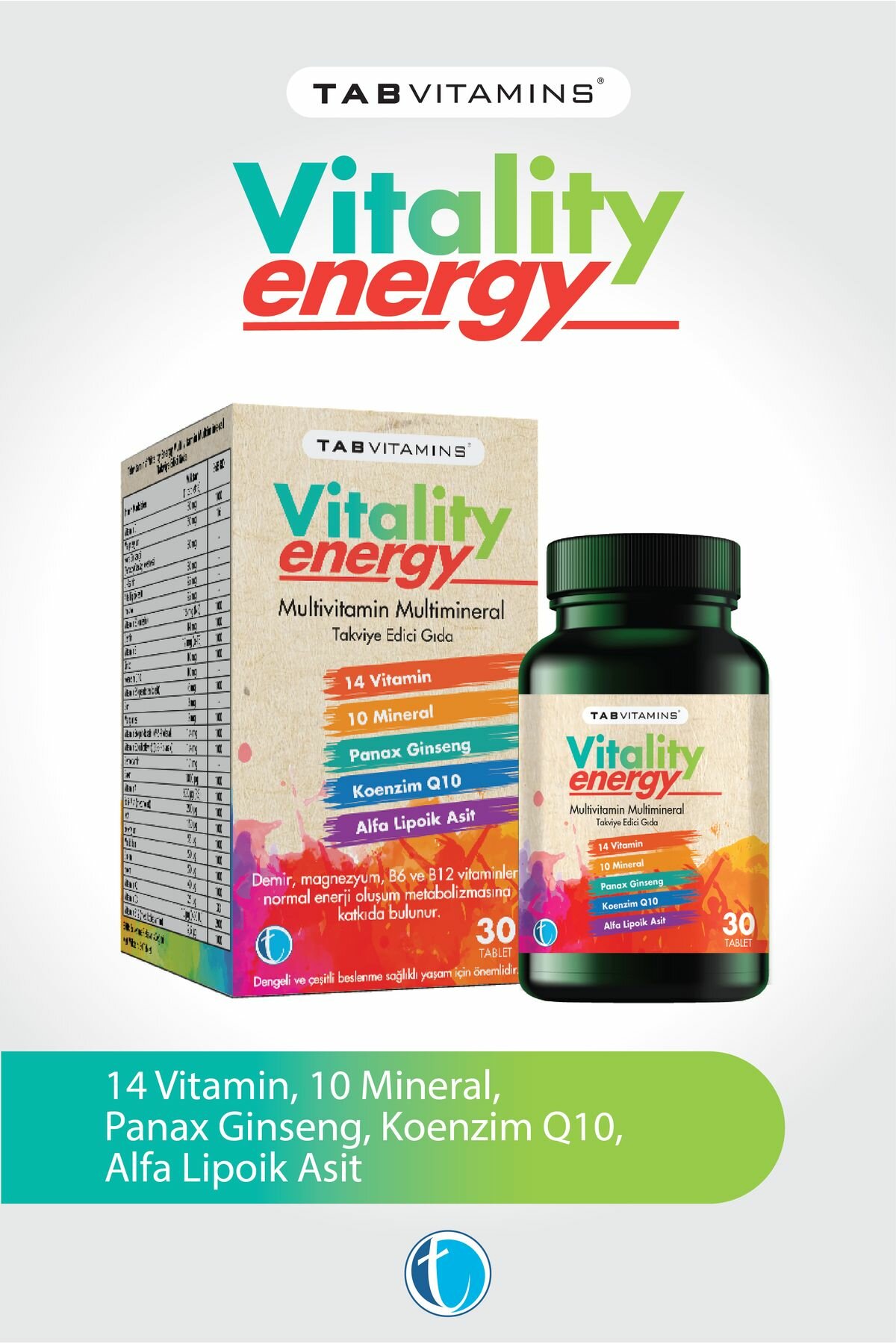 Табвитамины Vitality Energy 30 таблеток мультивитаминных мультиминеральных витаминов