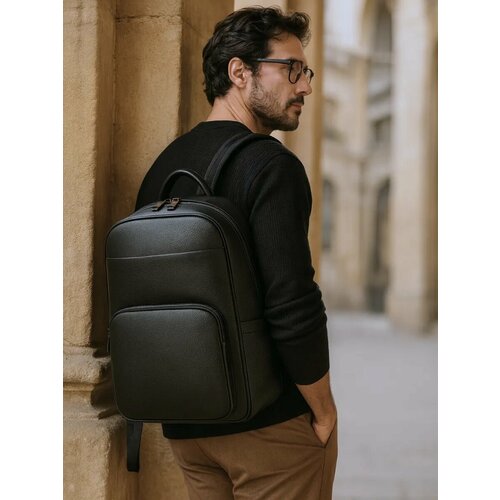 Рюкзак FAUSTINI, натуральная кожа, унисекс, черный для ноутбука