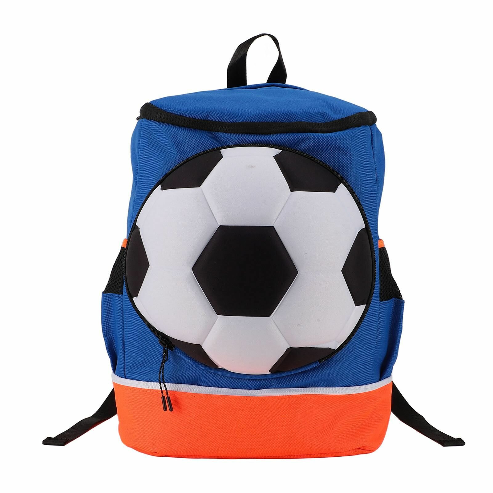 Футбольный рюкзак, сумка для тренировочного инвентаря, футбольная сумка с отделением для мячей, отделением для обуви для занятий, синий с оранжевым, детский размер (подходит для мяча размера 4)