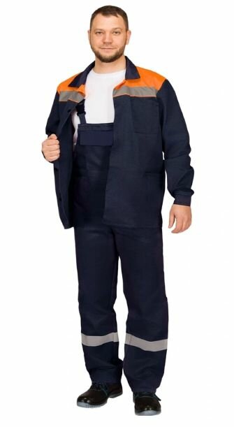 Костюм рабочий летний мужской л16-КПК с СОП синий/оранжевый (размер 56-58 рост 170-176)