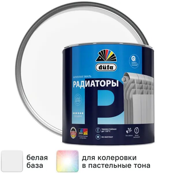 Эмаль для радиаторов Dufa Aqua глянцевая цвет белый 1.8 л база 1