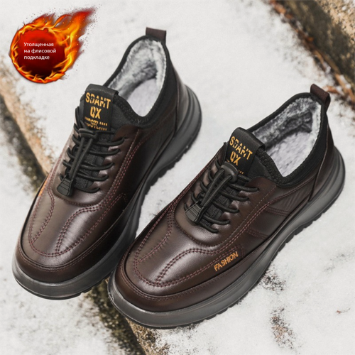 Изображение товара MOOCIE Новые зимние мужские туфли из хлопка, плюс бархат, теплые спортивные повседневные туфли, кожаная поверхность, водонепроницаемые, без застежек для людей среднего и пожилого возраста, EU:39