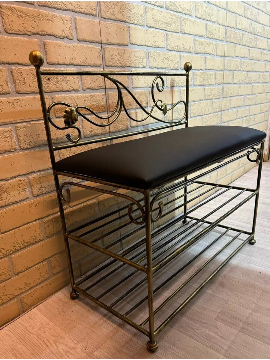 Кованая банкетка №12, Студия кованой мебели Нива, цвет патина/черный — фото 1