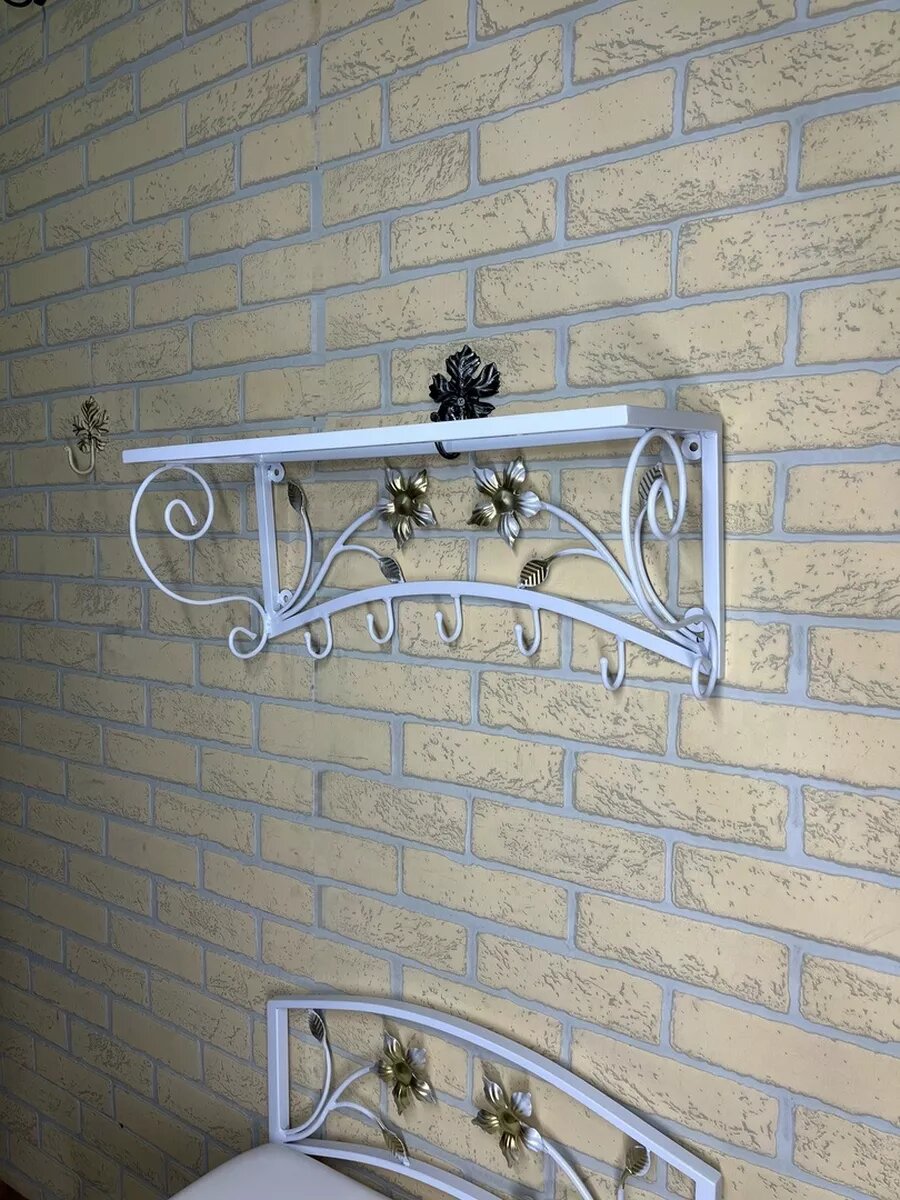 Кованая прихожая, вешалка + банкетка, Студия кованой мебели Нива, цвет античное золото — фото 1