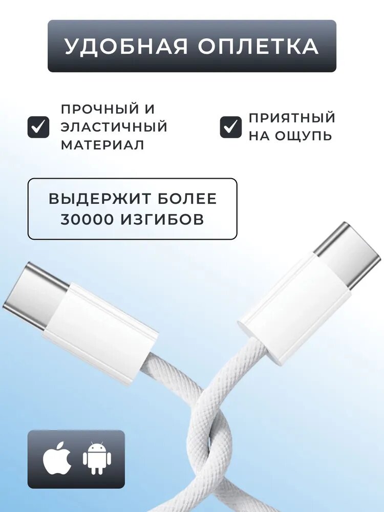 Кабель для iPhone 15 16 Type-C–Type-C 60 Вт, для зарядки и передачи данных(org) — фото 1