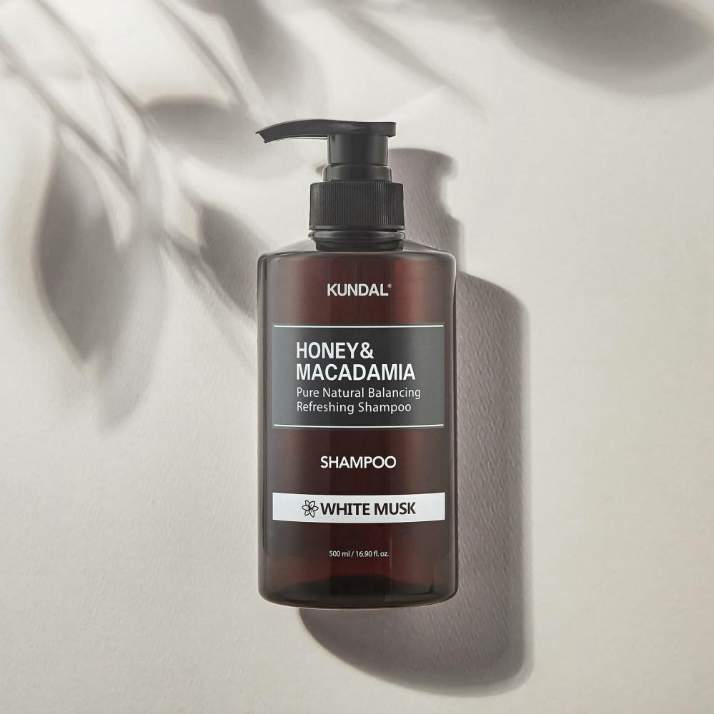 Шампунь KUNDAL White Musk Honey & Macadamia, с ароматом белого мускуса, для волос, 500мл
