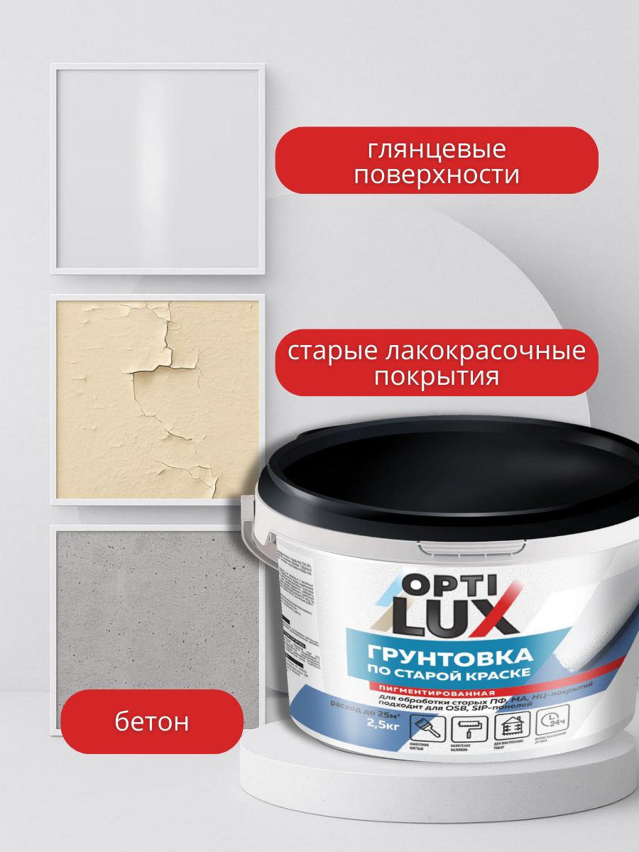 Грунтовка OPTI LUX, укрепляющая, акриловая, 2,5 кг по старой краске — фото 1