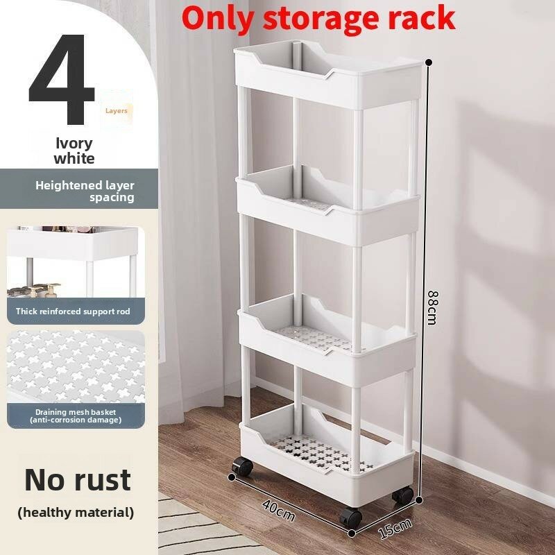 Narrow plastic 4 layer rolling storage cart for home office kitchen and bathroom organization four storey 15cm