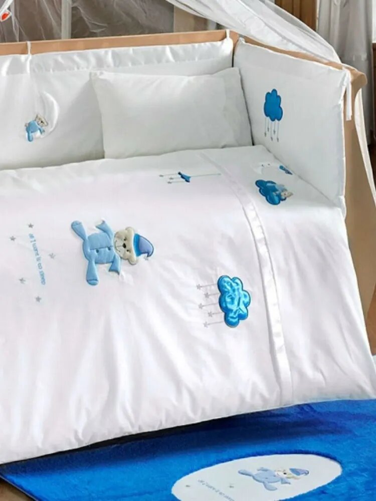 Комплект постельного белья Kidboo "Teddy Boo", 4 предмета, сатин, цвет голубой, 120x60 см — фото 1