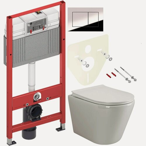 Изображение товара Комплект 2 в 1 Унитаз подвесной Ceramicanova Highlight Rimless CN1804 / Инсталляция с кнопкой TECE Now 9400412 цвет хром