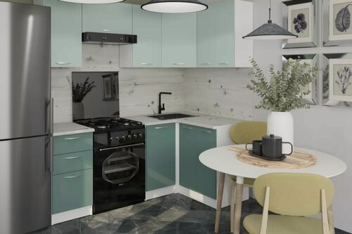 Изображение товара Кухонный гарнитур Герда Асая оптима 5 1200х2000 мм, каркас ЛДСП, фасад ЛДСП, Белый/Сумерки/Бензин