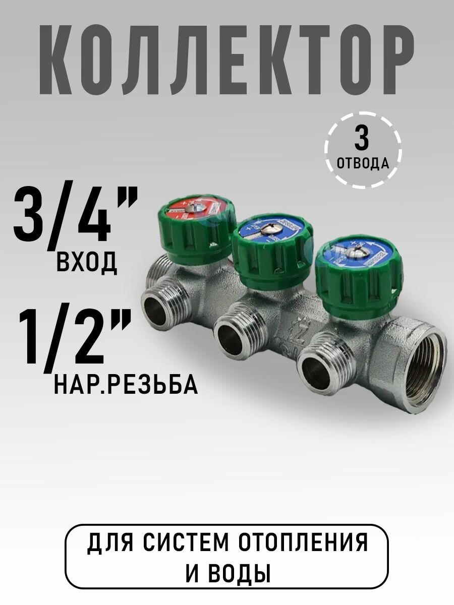 Коллектор регулирующий для водоснабжения под плоскую прокладку 3/4" х 1/2" - 3 отвода ZEISSLER ZSc.401.0503NF