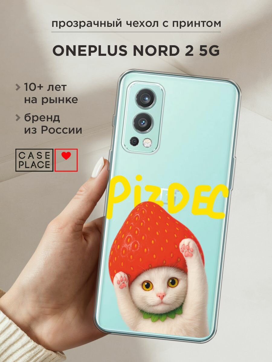 Чехол на OnePlus Nord 2 / ВанПлас Норд 2 с принтом "Котик с надписью", прозрачный