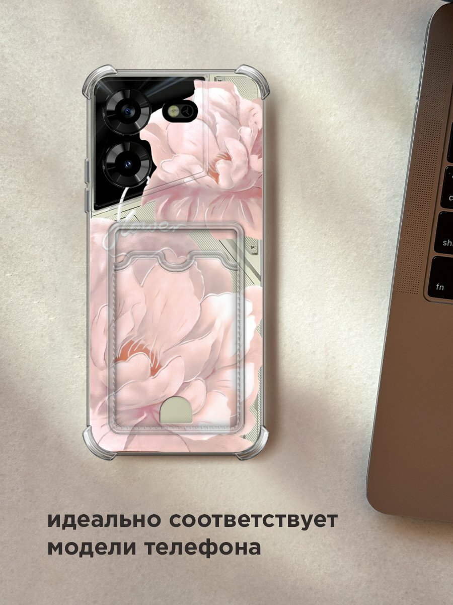 Чехол на Tecno Pova 5 (Техно Пова 5) с картой и принтом "Flower розовый" — фото 1