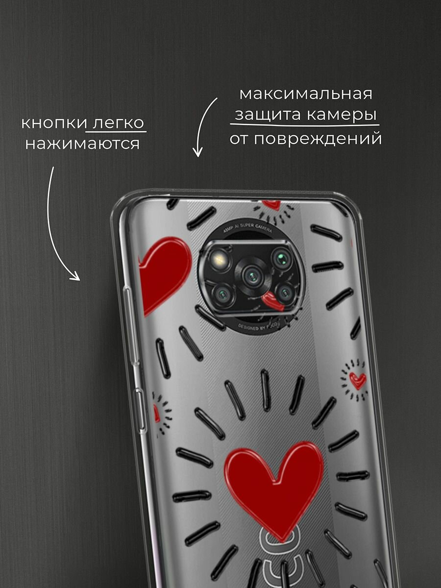 Чехол на Xiaomi Poco X3/X3 Pro / Поко X3/X3 Pro с принтом "Бордовые сердца паттерн" — фото 1