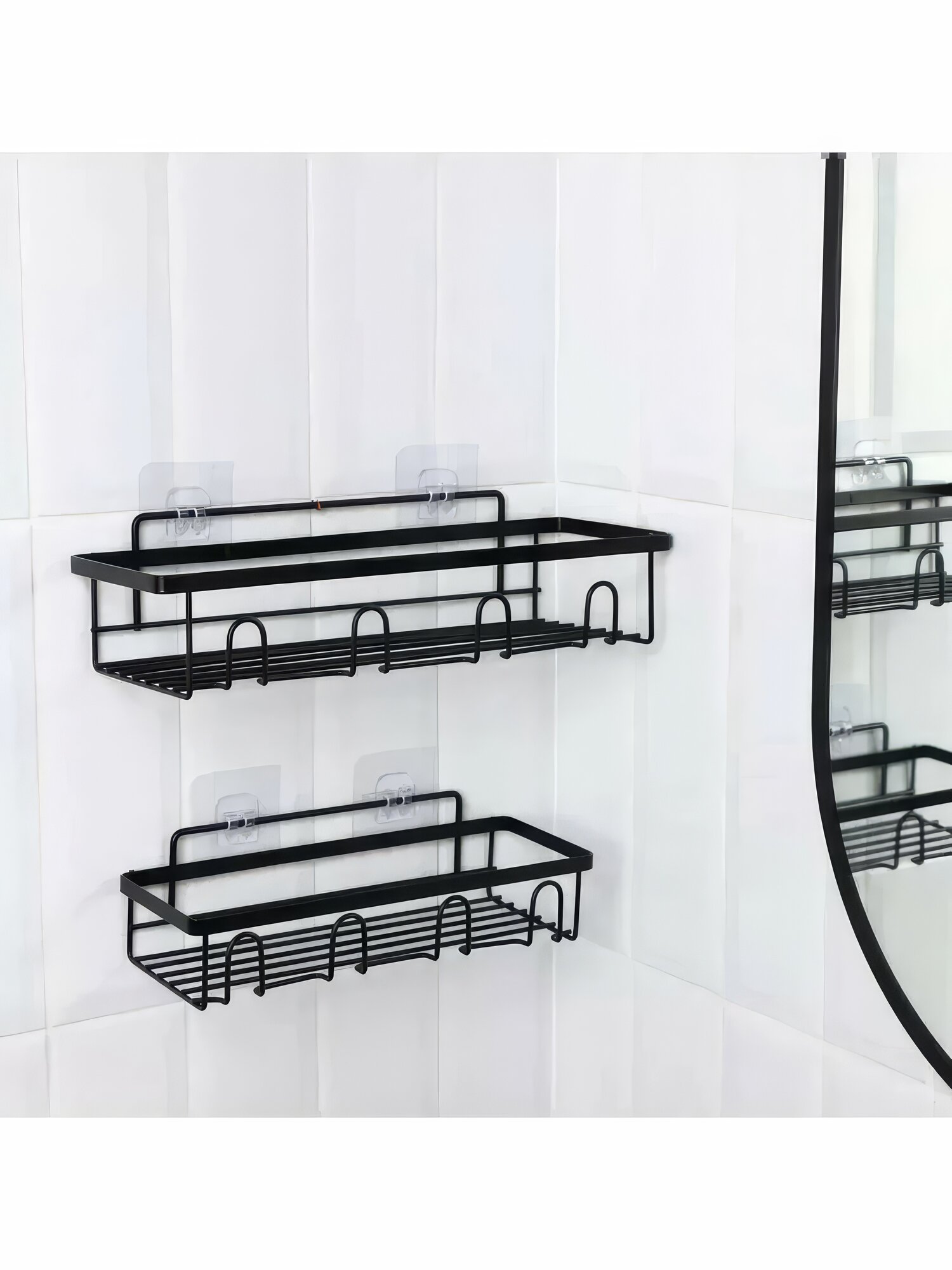 Полка для ванной 2 шт черная настенная металл крепление на присоски