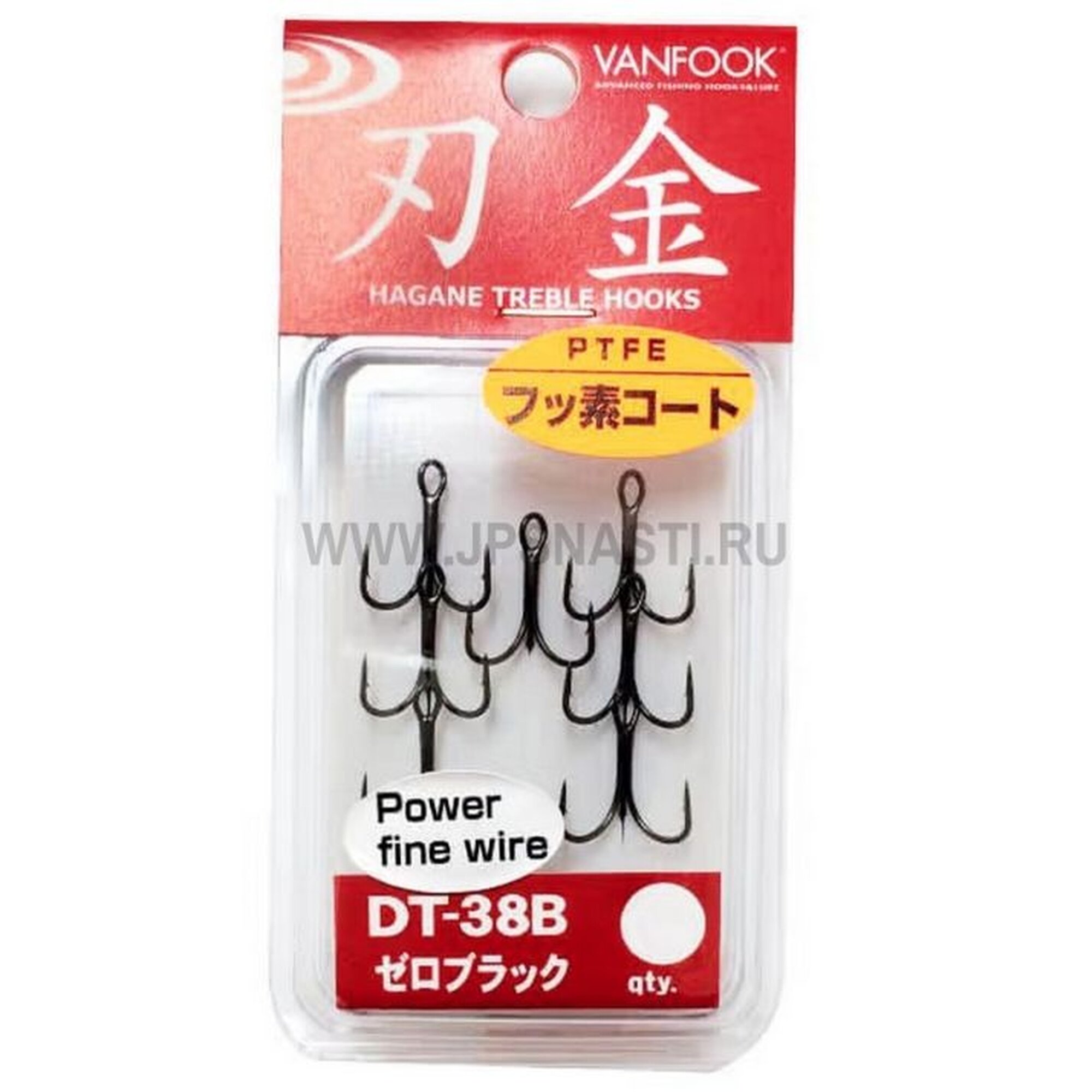 Тройные крючки для рыбалки Vanfook Strong Fine Treble Hook DT-38B, Fusso Black, #6 / Японские крючки Ванфук