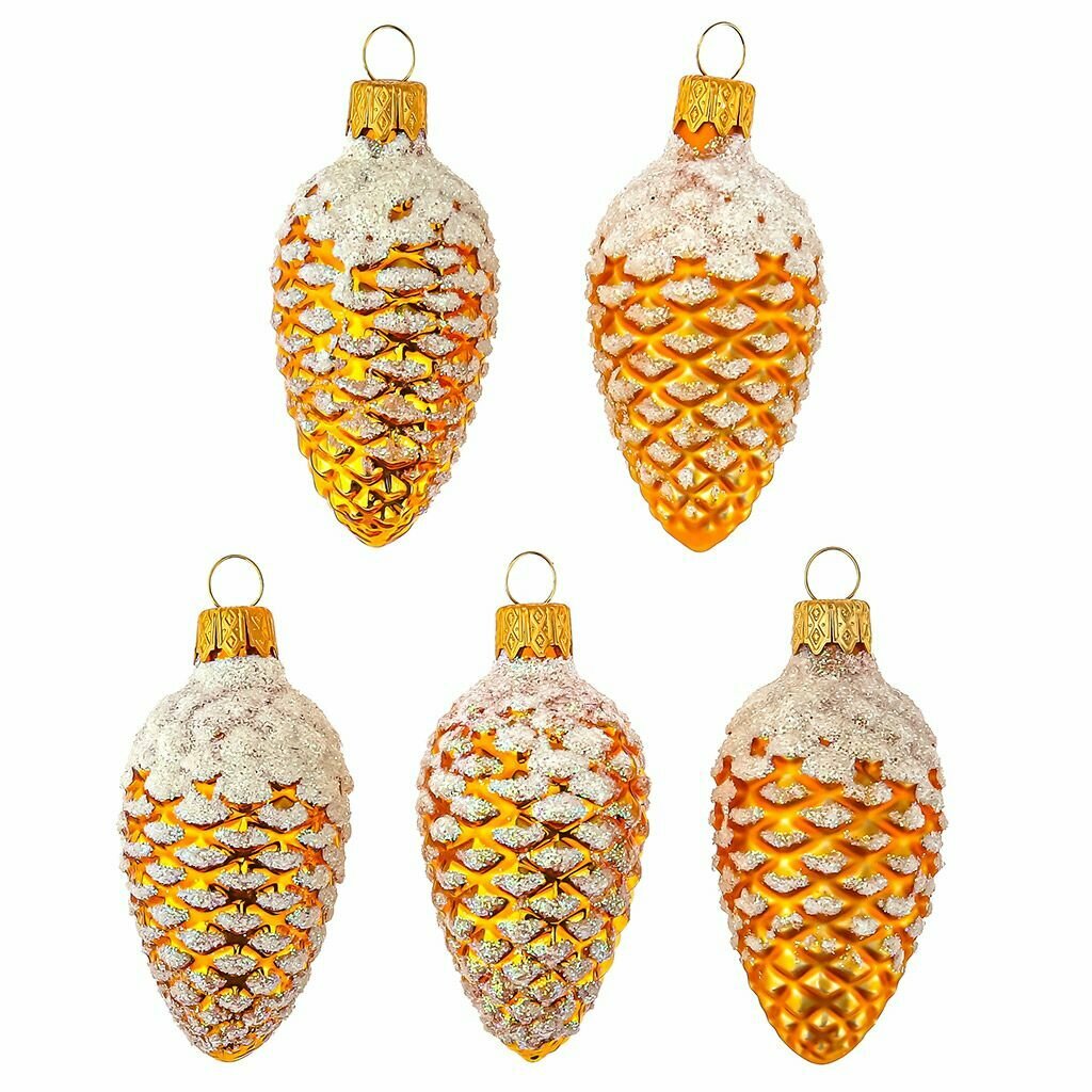 Елочная игрушка фигурка стеклянная "Шишки 3", набор 5шт