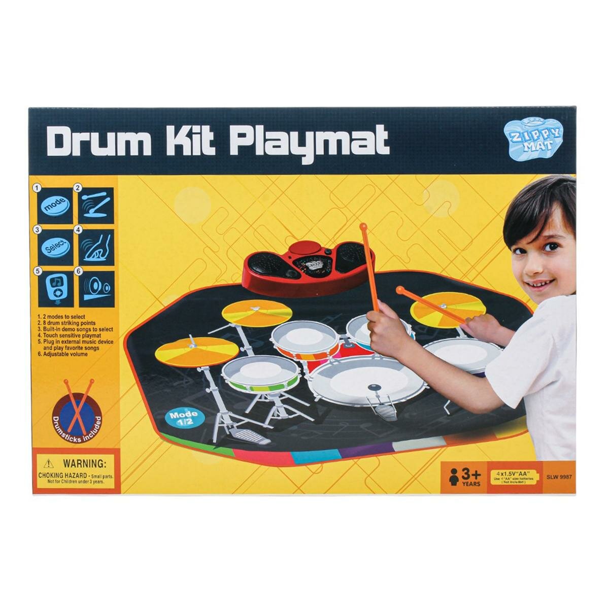 Коврик музыкальный барабаны "ZIPPY MAT", 8 зон, 2 режима, с палочками, 3+, регулировка громкости