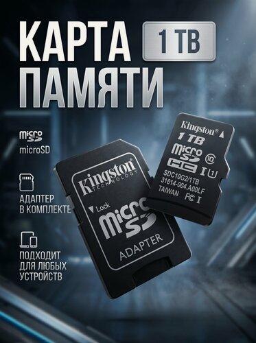 Изображение товара Карта памяти Kingston SDC10, 1 ТБ, класс 10, UHS-I, microSD, с адаптером, черная