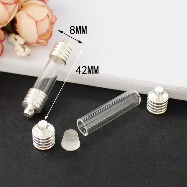 Стеклянные флаконы 42мм, 8MM Tube Silver