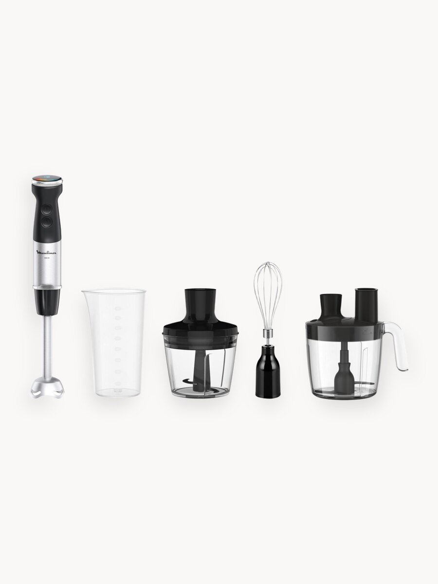 Блендер погружной Moulinex Quickchef+ DD67G810 с 4 насадками, 1000 Вт и 20 скоростей, черный