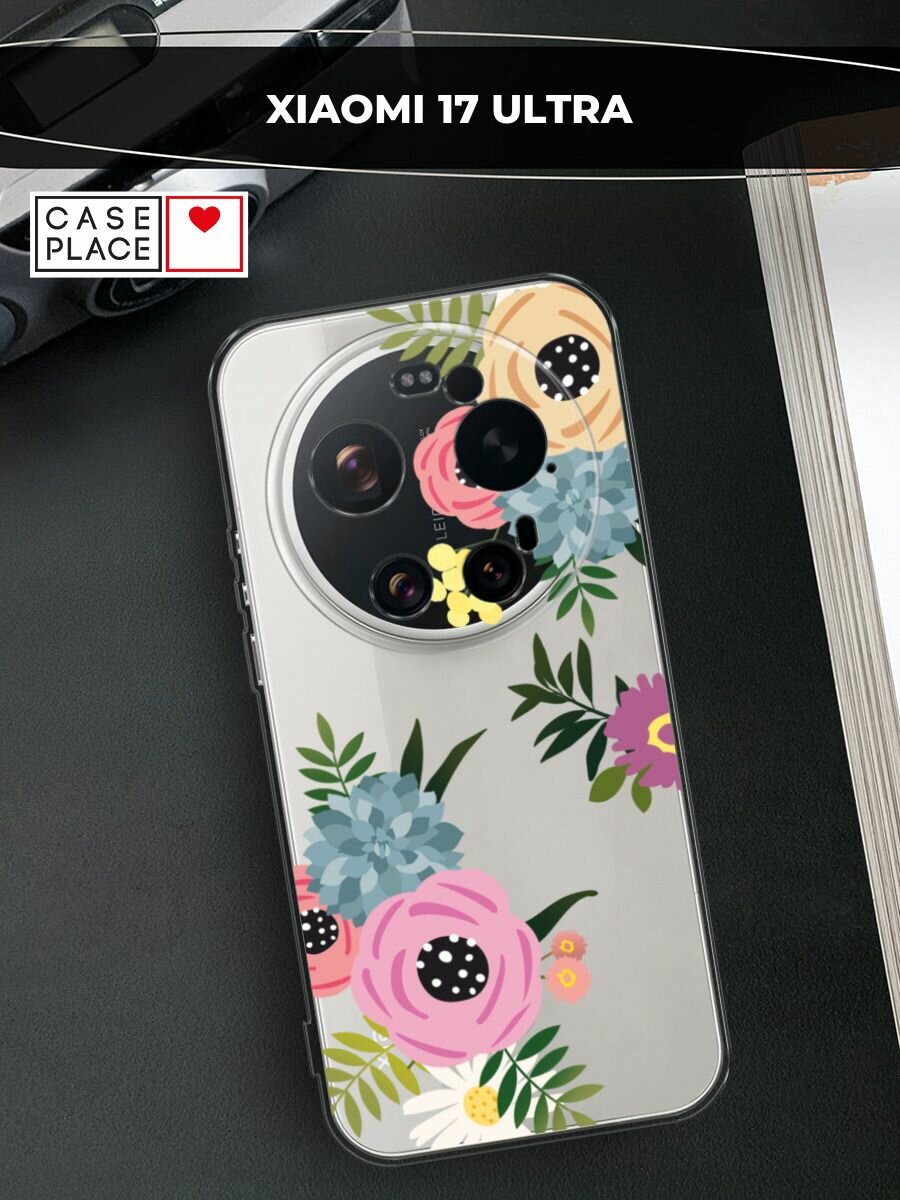 Чехол на Xiaomi 17 Ultra / Сяоми 17 Ультра с принтом Colored flowers, прозрачный