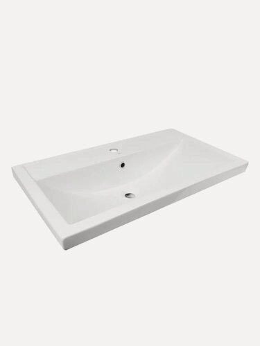 Изображение товара Мебельная раковина Kirovit Фостер 80 накладная, фарфоровая, со встроенным сливом-переливом, белая, раковина для ванной, прямоугольная