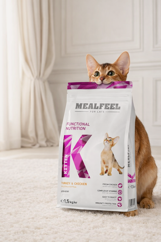Изображение товара Сухой корм для котят MEALFEEL KITTEN Индейка/Курица, упаковка 1,5 кг