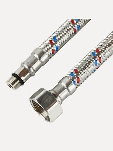 Изображение товара Подводка для воды ELKA М10-1/2 дюйма 1.2 м, пара, сталь, гибкая подводка для смесителя, комплект 2 штуки