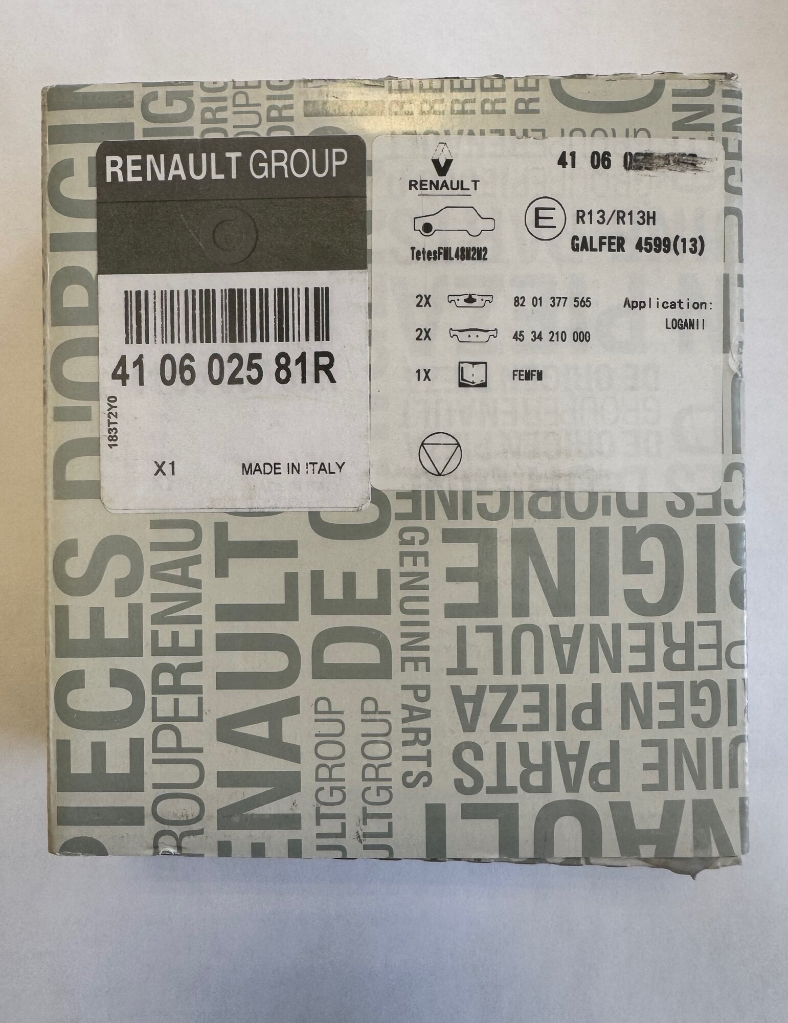 Тормозные колодки Renault 410602581R, передние, для разных моделей, металл, 4 шт.