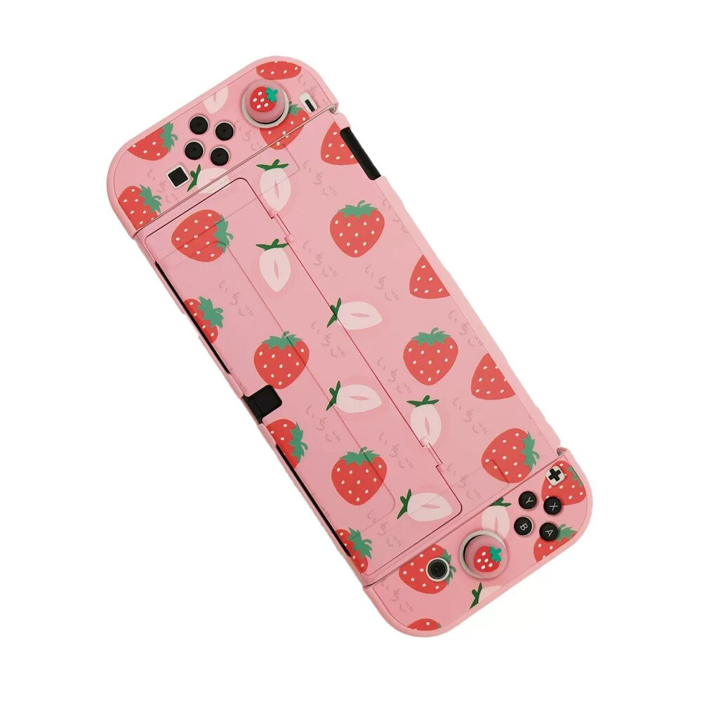 Чехол для Nintendo Switch OLED с рисунком клубники - полная защита и прочный дизайн