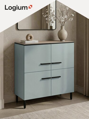 Изображение товара Комод для вещей большой и высокий 73 см, Оливия 16.244.04, Сумеречный Голубой, Дуб Белый exclusive, Черный