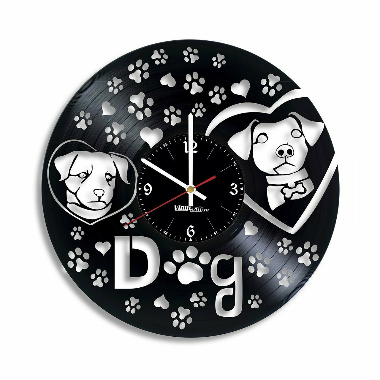 Часы из виниловой пластинки (c) VinylLab Dog, диаметр 30 см, оригинал