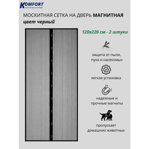 фото Москитная сетка занавес на дверь магнитная 120*220 см черная 2 шт komfort